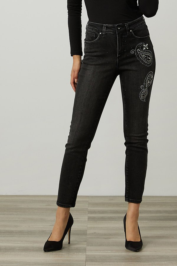 Joseph Ribkoff Rhinestone & Rivet Jeans Style 214929. Charcoal/Dark Grey