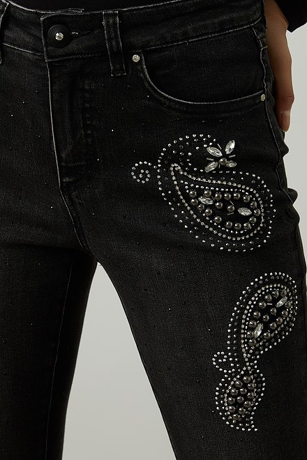 Joseph Ribkoff Rhinestone &amp; Rivet Jeans Style 214929. Charcoal/dark Grey. 4