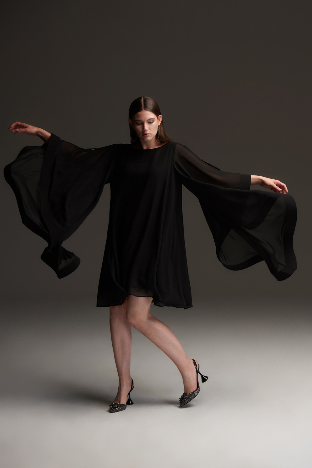 Joseph Ribkoff Cape Sleeve Dress Style 213709. Black