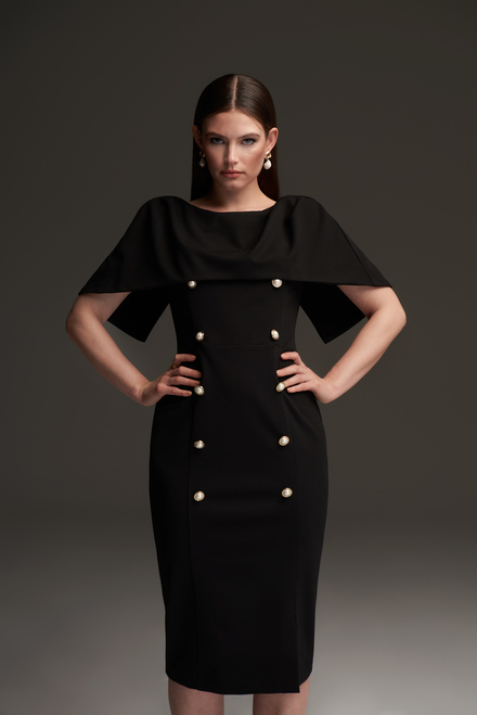 Joseph Ribkoff Overlay Double-Breasted Dress Style 213719. Black