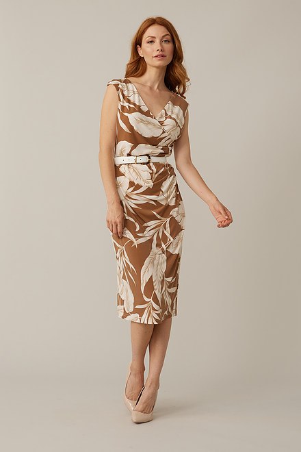Joseph Ribkoff Palm Wrap Dress Style 221036. Beige/vanilla. 2