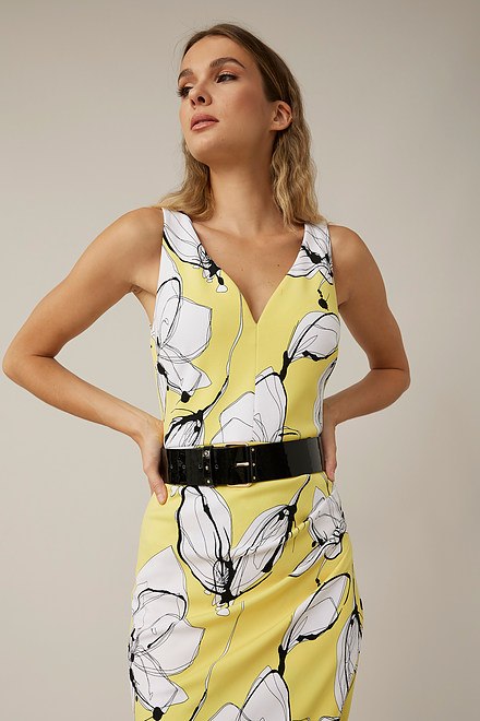 Joseph Ribkoff Floral Belted Dress Style 221055. Limoncello/multi. 3