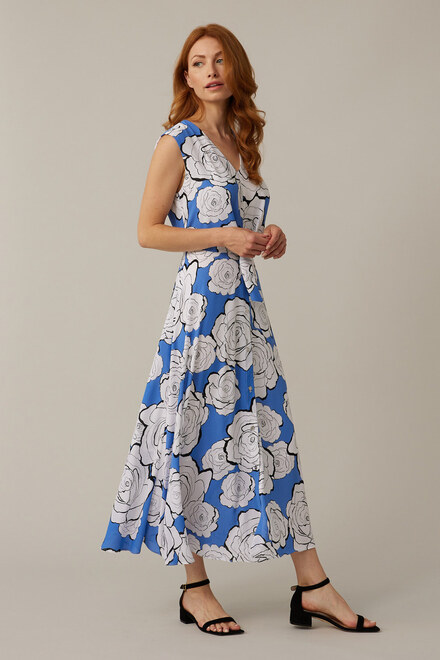 Joseph Ribkoff Floral Print Dress Style 221064. Blue/vanilla