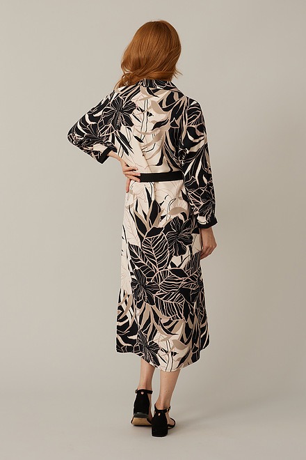 Joseph Ribkoff Tropical Print Dress Style 221070. Beige/black. 2