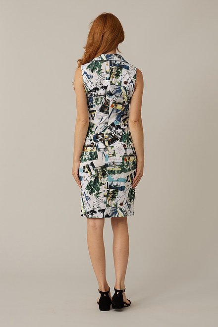 Joseph Ribkoff Postcard Print Dress Style 221086. White/multi. 3