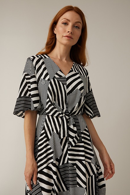 Joseph Ribkoff Patchwork Dress Style 221130. Vanilla/black. 4