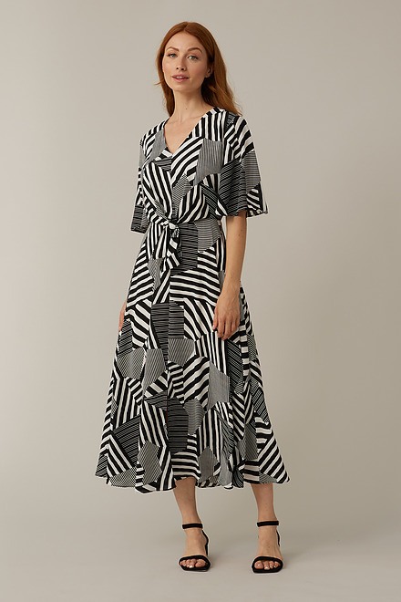 Joseph Ribkoff Patchwork Dress Style 221130. Vanilla/black