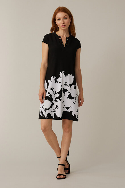 Joseph Ribkoff Floral Border Dress Style 221143. Black/vanilla