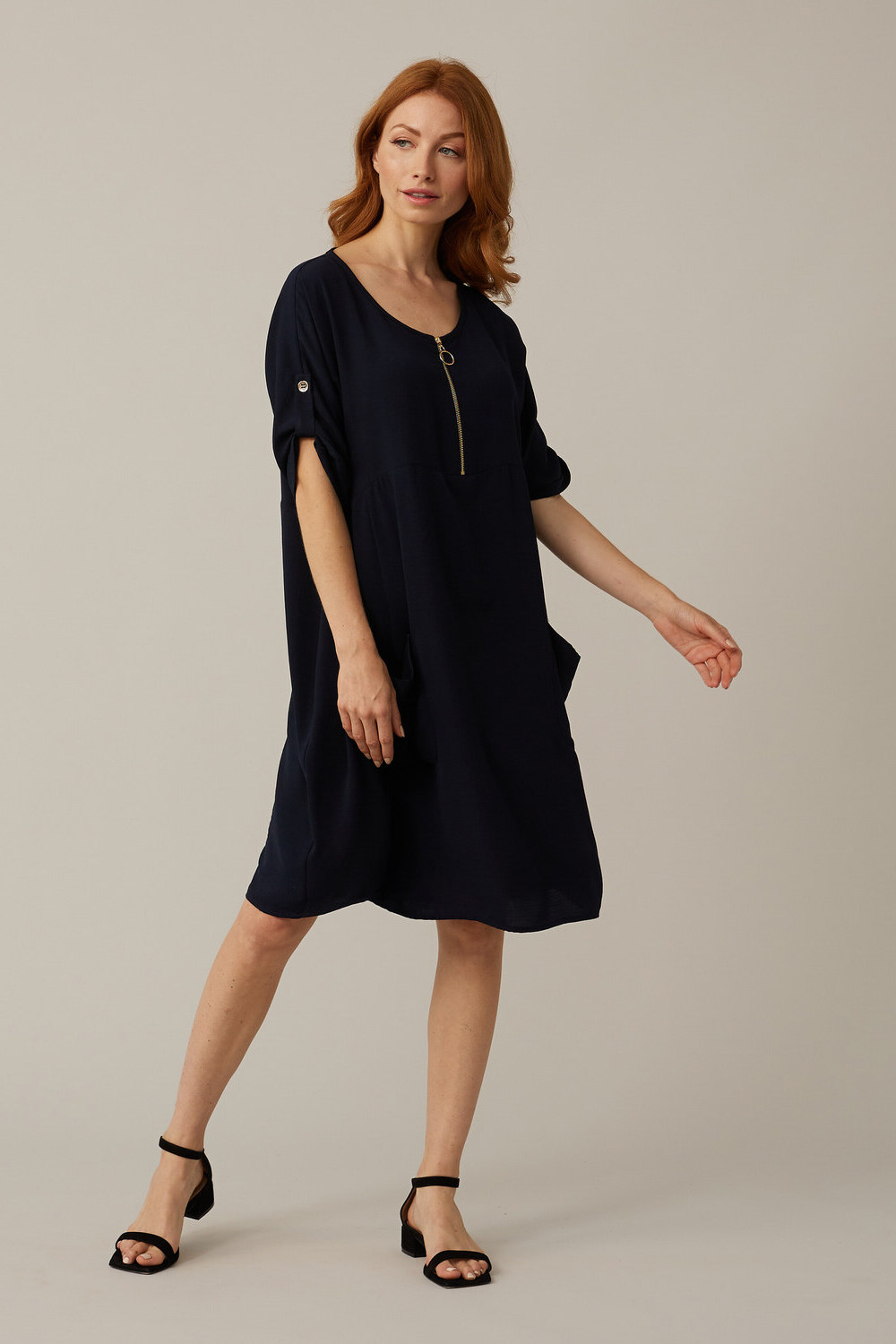 Joseph Ribkoff Zip Detail Dress Style 221164. Midnight Blue