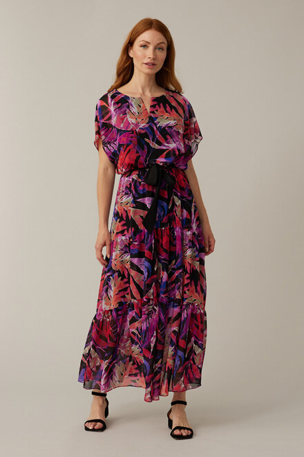 Joseph Ribkoff Tropical Chiffon Dress Style 221165. Black/multi
