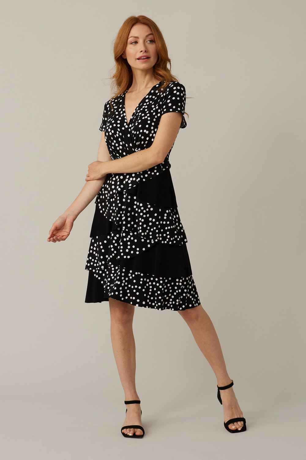 Joseph Ribkoff Printed Dress Style 221174. Black/vanilla