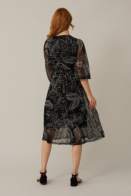 Joseph Ribkoff Palm Print Dress Style 221182. Black/vanilla. 2