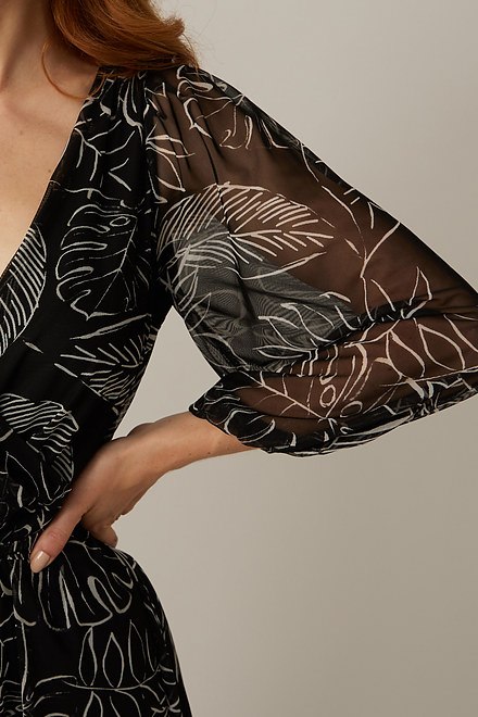 Joseph Ribkoff Palm Print Dress Style 221182. Black/vanilla. 4