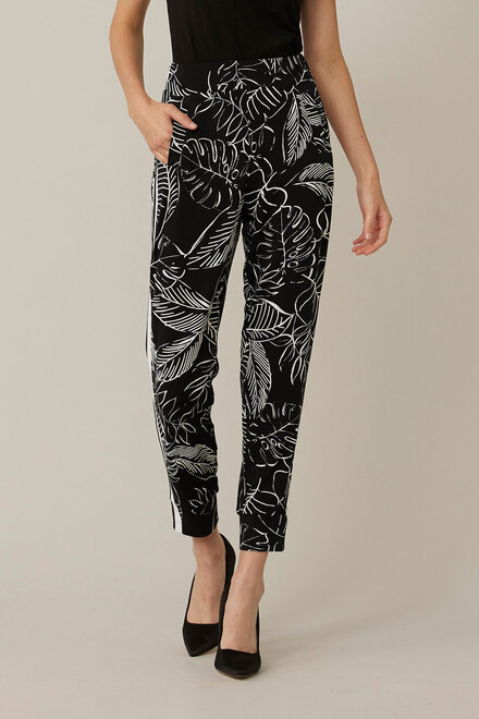 Joseph Ribkoff Tropical Jogger Pants Style 221186. Black/vanilla