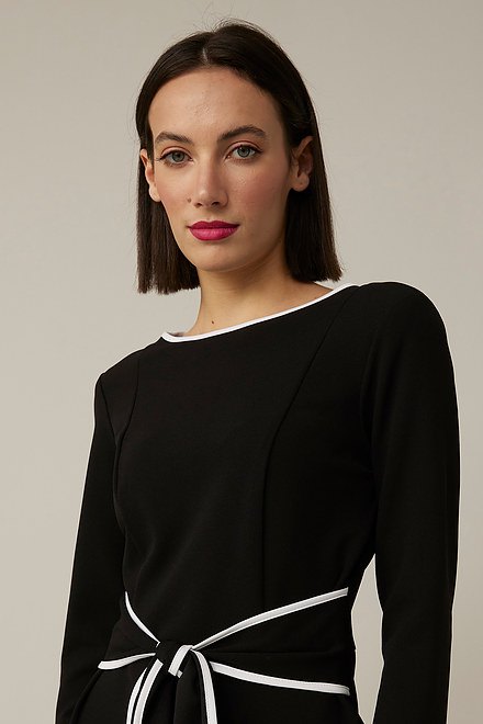 Joseph Ribkoff Contrast Trim Dress Style 221210. Black/off-white. 4