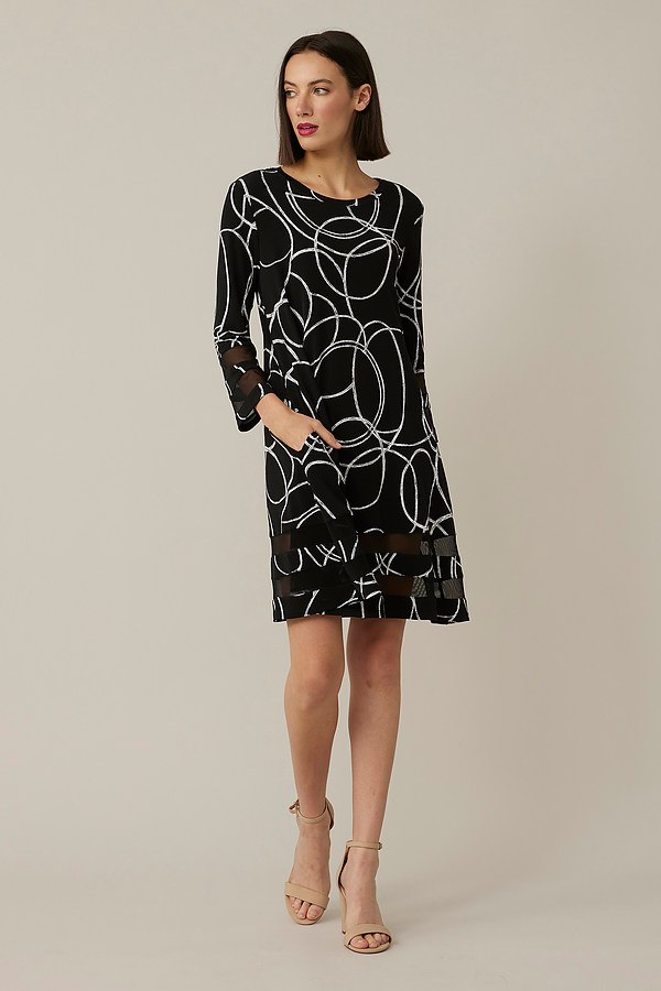 Joseph Ribkoff Circle Print Dress Style 221211. Black/Vanilla