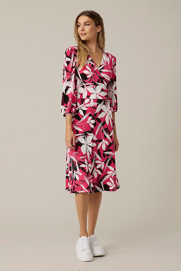 Joseph Ribkoff Floral Wrap Dress Style 221224. Black/raspberry Sorbet/vanilla