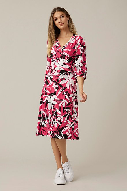 Joseph Ribkoff Floral Wrap Dress Style 221224. Black/raspberry Sorbet/vanilla. 5