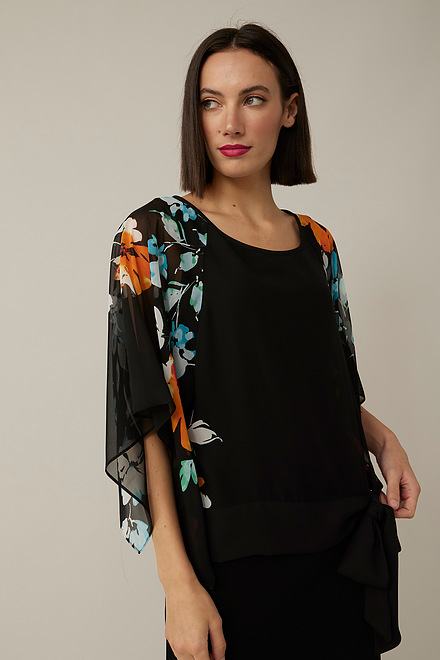 Joseph Ribkoff Sheer Sleeve Dress Style 221258. Black/multi. 3