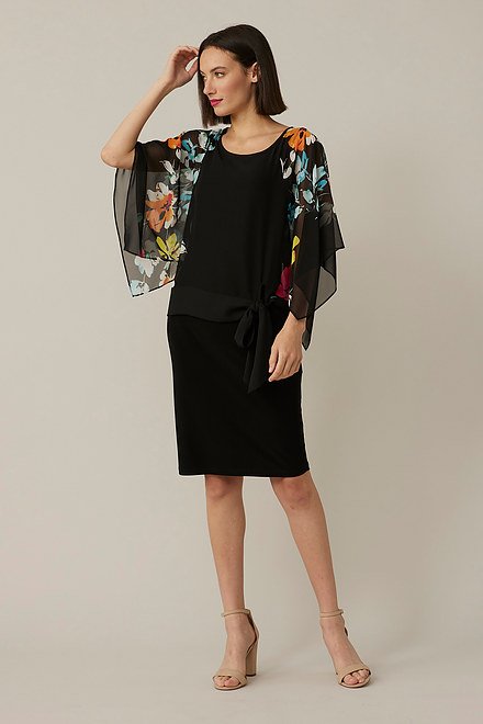 Joseph Ribkoff Sheer Sleeve Dress Style 221258. Black/multi. 5