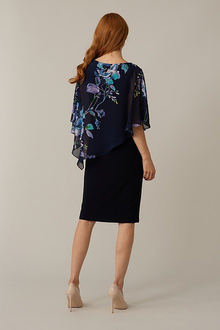 Joseph Ribkoff Chiffon Overlay Dress Style 221263. Midnight Blue/multi. 2