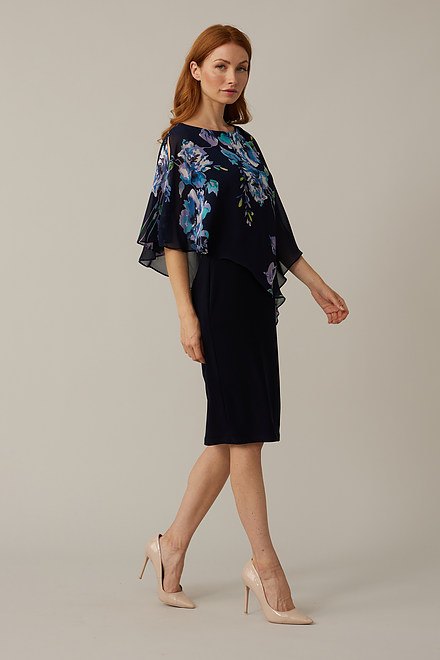 Joseph Ribkoff Chiffon Overlay Dress Style 221263. Midnight Blue/multi. 5