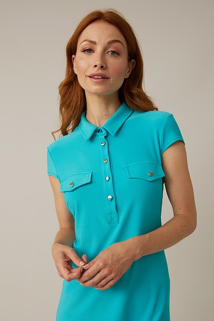 Joseph Ribkoff Silk Knit Shirt Dress Style 221270. Aruba Blue. 3