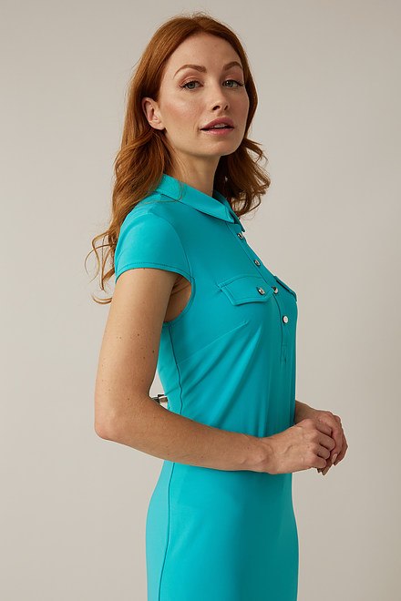 Joseph Ribkoff Silk Knit Shirt Dress Style 221270. Aruba Blue. 4