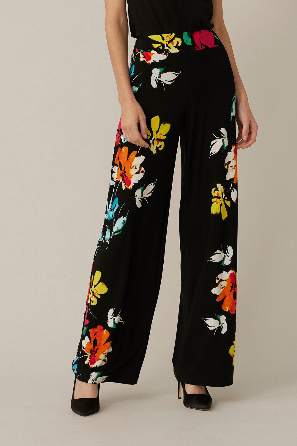 Joseph Ribkoff Floral Wide Leg Pants Style 221320. Black/multi