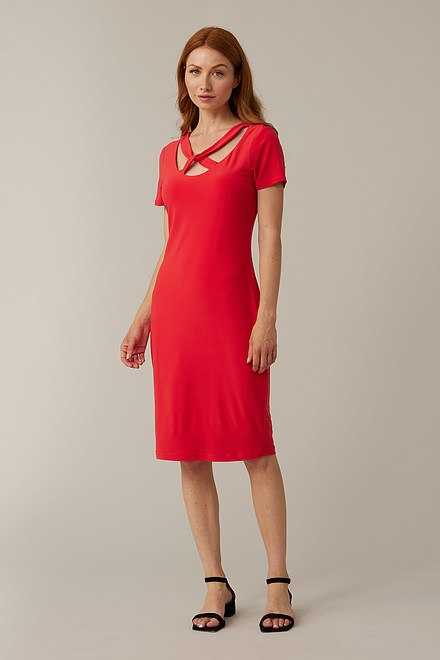 Joseph Ribkoff Cut-Out Neckline Dress Style 221350. Lacquer Red. 5