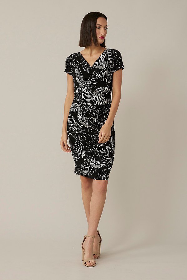 Joseph Ribkoff Mixed Print Dress Style 221376. Black/vanilla