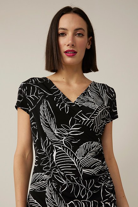 Joseph Ribkoff Mixed Print Dress Style 221376. Black/vanilla 4