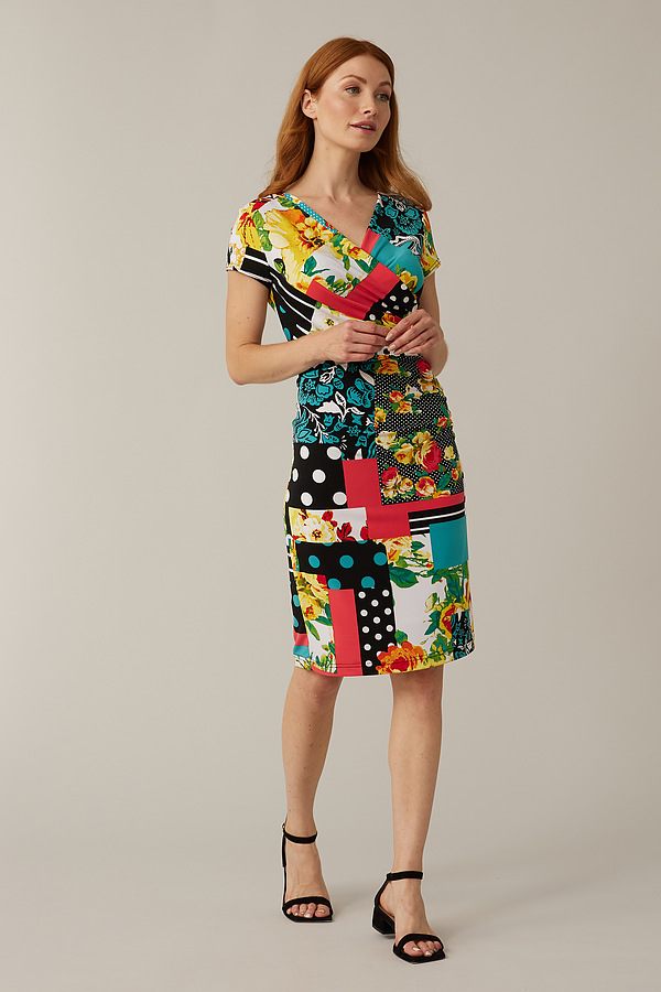 Joseph Ribkoff Mixed Print Dress Style 221376. Vanilla/multi