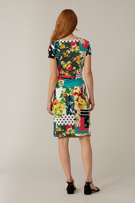 Joseph Ribkoff Mixed Print Dress Style 221376. Vanilla/multi. 2