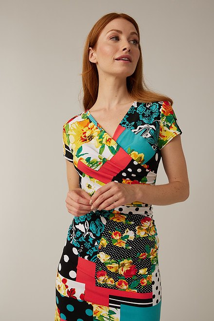 Joseph Ribkoff Mixed Print Dress Style 221376. Vanilla/multi. 3