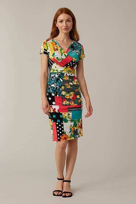 Joseph Ribkoff Mixed Print Dress Style 221376. Vanilla/multi. 5