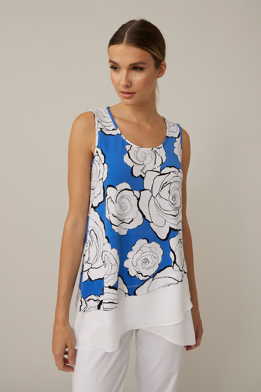 Joseph Ribkoff Floral Sleeveless Top Style 221381. Blue/vanilla