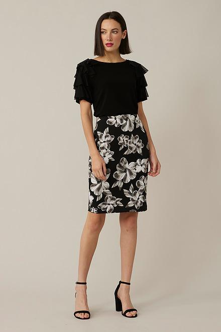 Joseph Ribkoff Floral Print Skirt Style 221383. Black/Vanilla