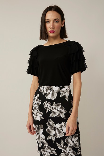 Joseph Ribkoff Floral Print Skirt Style 221383. Black/vanilla 3