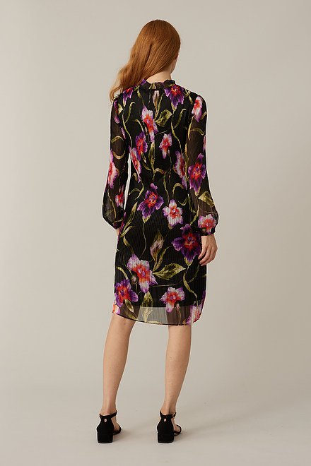 Joseph Ribkoff Floral &amp; Pleated Dress Style 221923. Black/multi. 2