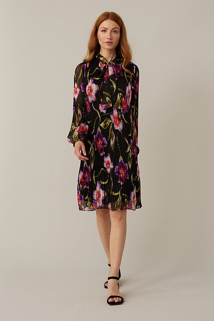 Joseph Ribkoff Floral &amp; Pleated Dress Style 221923. Black/multi. 5