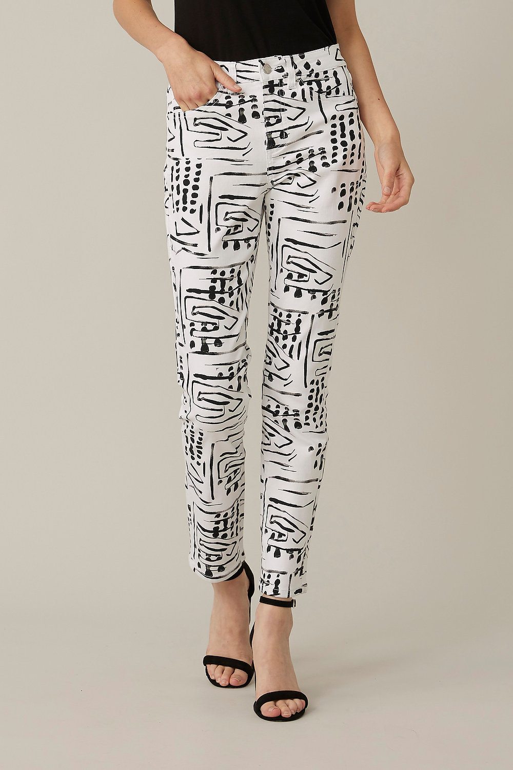 Joseph Ribkoff Abstract Print Jeans Style 221925. White/black