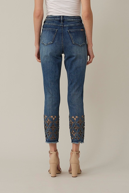 Joseph Ribkoff Embellished &amp; Cut-Out Jeans Style 221927. Denim Medium Blue. 2