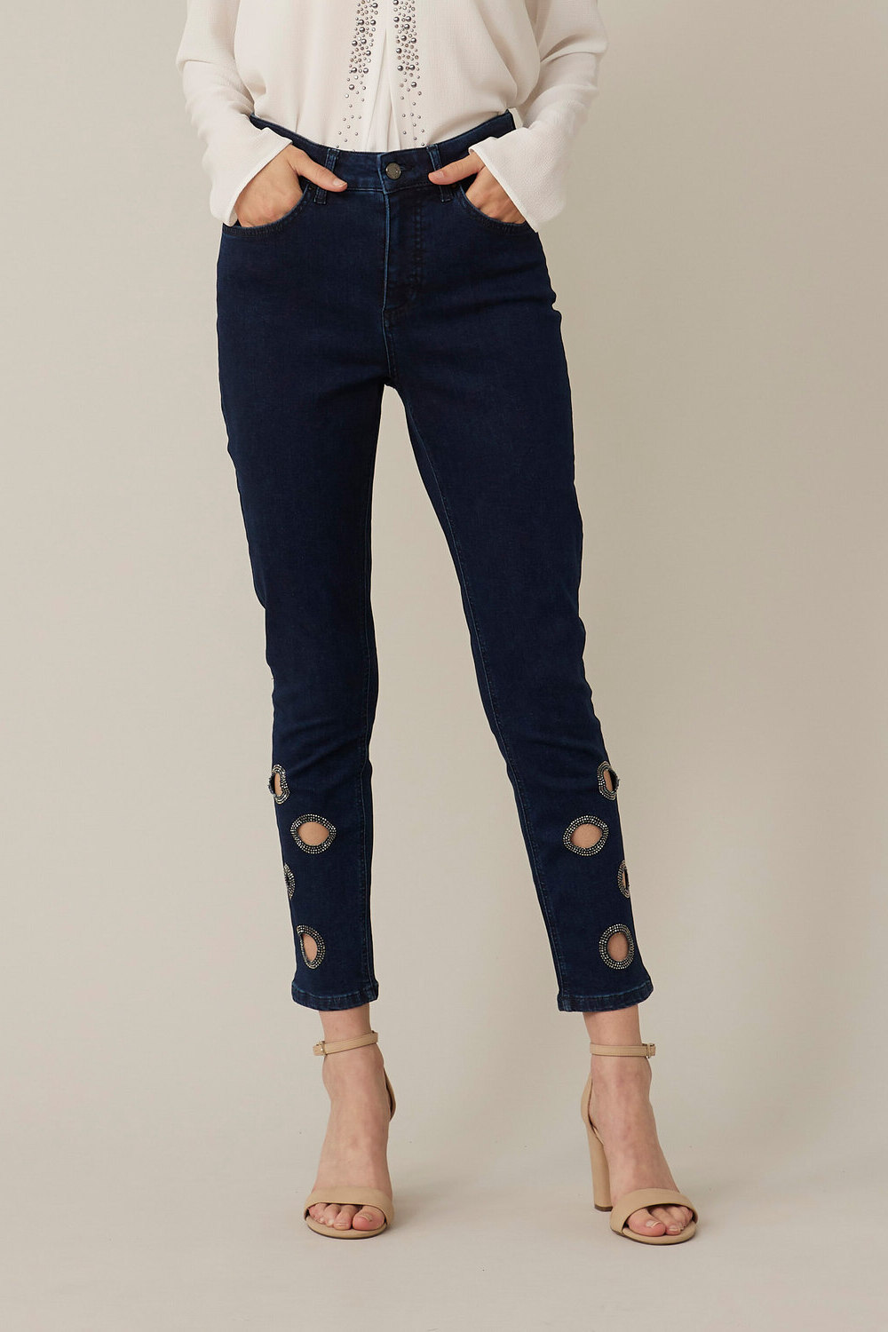 Joseph Ribkoff Cut-Out Jeans Style 221942. Dark Denim Blue