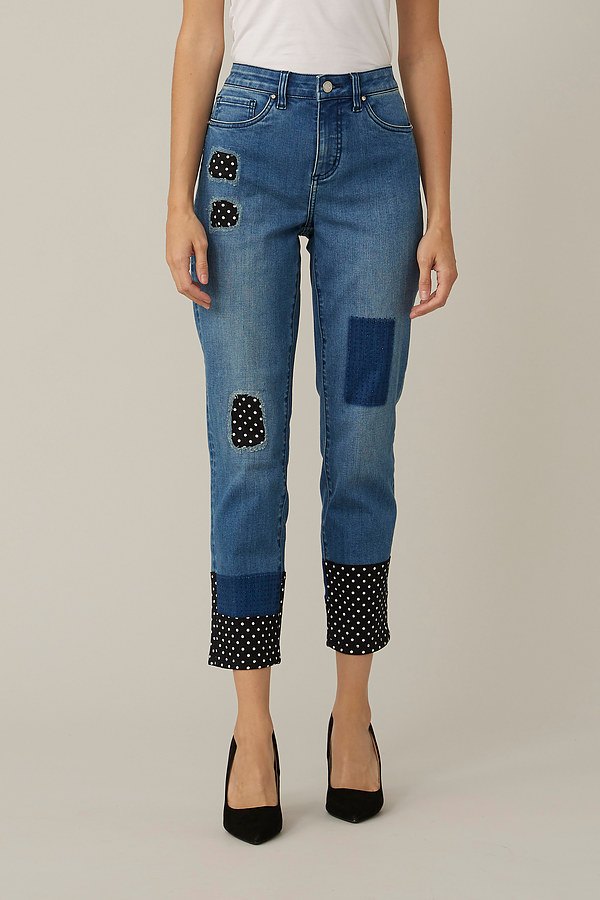 Joseph Ribkoff Polka Dot &amp; Patch Jeans Style 221948. Denim Medium Blue