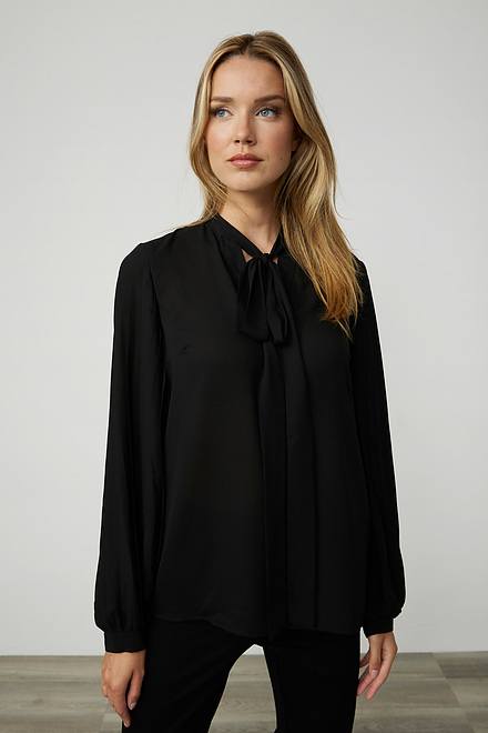 Joseph Ribkoff Neck-Tie Georgette Blouse Style 213332. Black 1