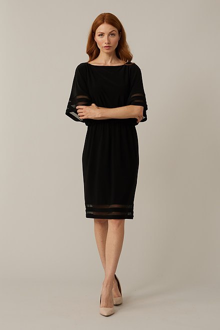 Joseph Ribkoff Sheer Sleeved Dress Style 221183. Black