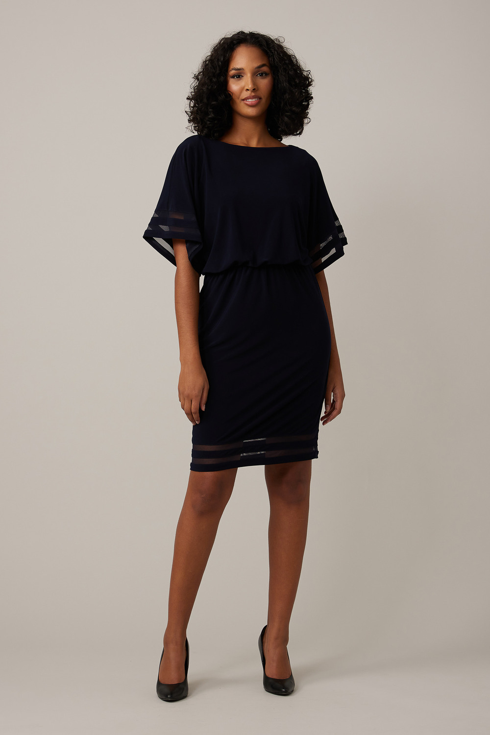 Joseph Ribkoff Sheer Sleeved Dress Style 221183. Midnight Blue