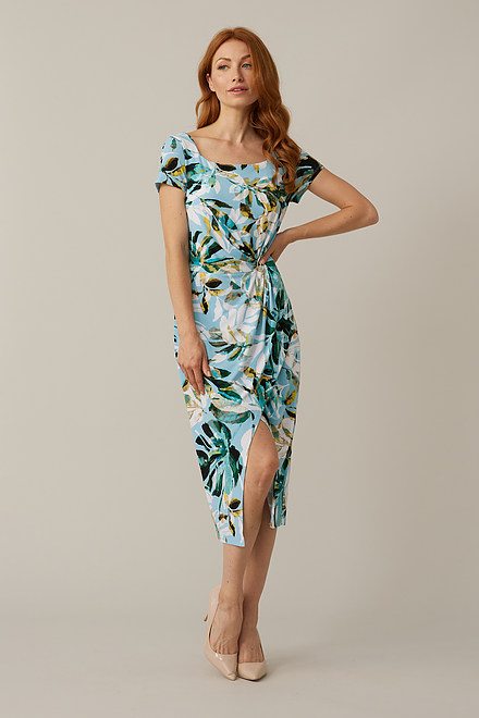 Joseph Ribkoff Tropical Print Dress Style 221225. Blue/Multi