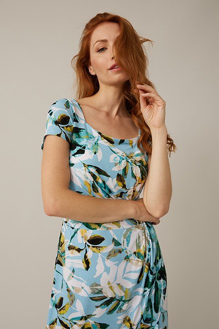Joseph Ribkoff Tropical Print Dress Style 221225. Blue/multi. 3